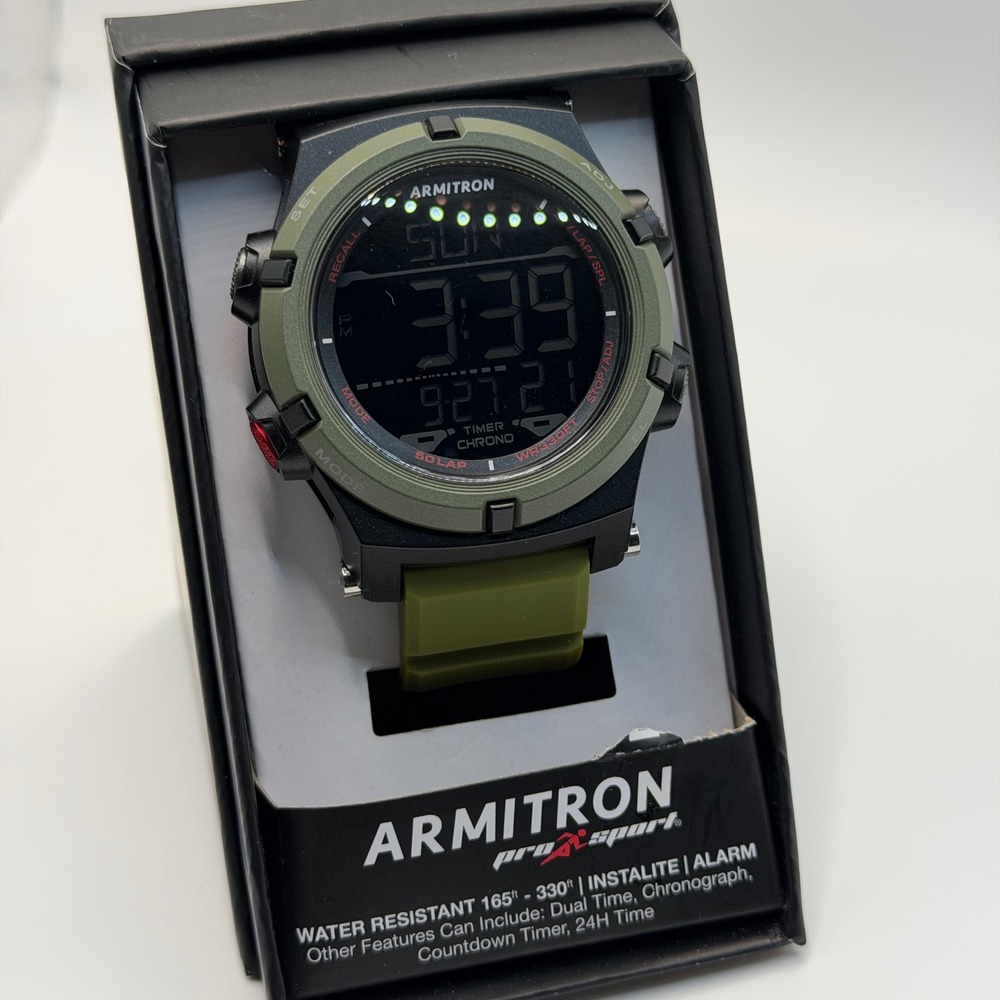 Armitron Pro Sport Mens Green Digital Chronograph Watch 40/8438DGNTB